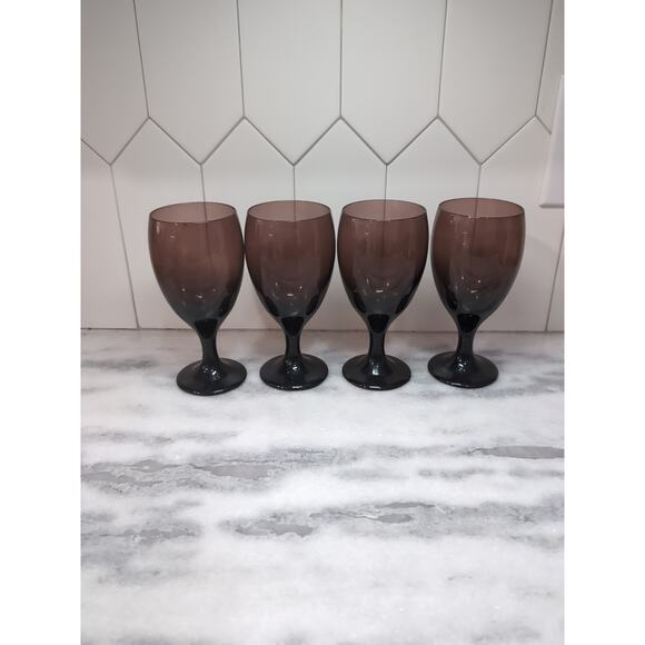 Libbey‎ Purple Goblets, Premier Teardrop , Amethyst Glasses, Vintage Set of 4 - Picture 3 of 9